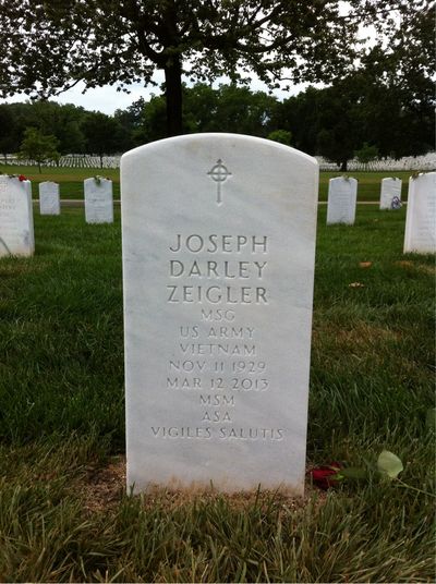 Headstone Front of Joseph Darley Zeigler. Arlington National Cemetery.