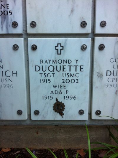 Headstone Front of Ada Duquette. Arlington National Cemetery.