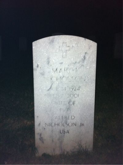 Headstone Front of Mary Nicholson. Arlington National Cemetery.