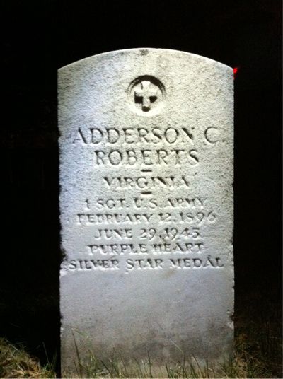 Headstone Front of Adderson Roberts. Arlington National Cemetery.