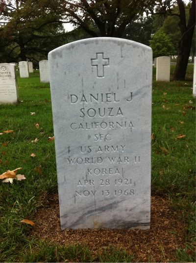 Headstone Front of Daniel Souza. Arlington National Cemetery.