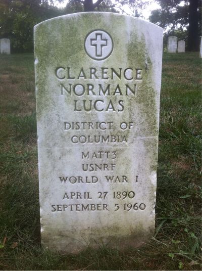 Headstone Front of Clarence Lucas. Arlington National Cemetery.