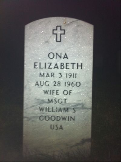 Headstone Front of Ona Goodwin. Arlington National Cemetery.