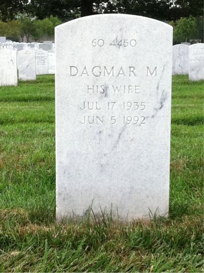 Headstone Back of Dagmar Schnople. Arlington National Cemetery.
