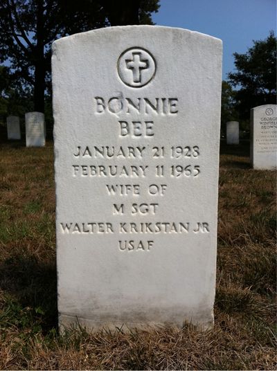 Headstone Front of Bonnie Krikstan. Arlington National Cemetery.