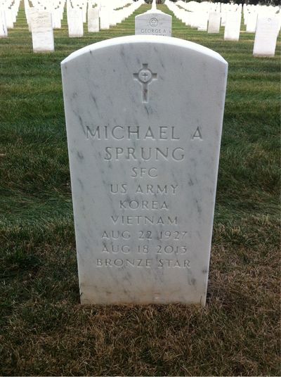 Headstone Front of Michael A Sprung. Arlington National Cemetery.