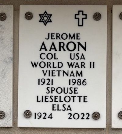 Columbarium Niche Cover of Jerome Aaron. Arlington National Cemetery.