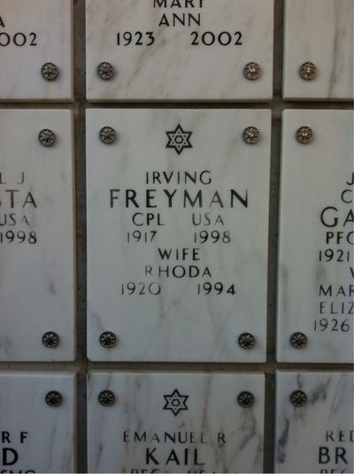 Columbarium Niche Cover of Irving Freyman. Arlington National Cemetery.