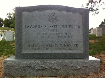 Headstone Front of Francis R Wheeler. Arlington National Cemetery.