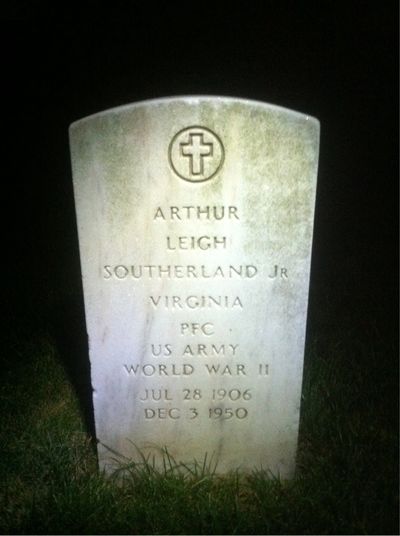 Headstone Front of Arthur Southerland. Arlington National Cemetery.