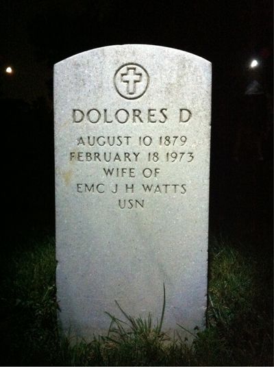 Headstone Front of Dolores Watts. Arlington National Cemetery.