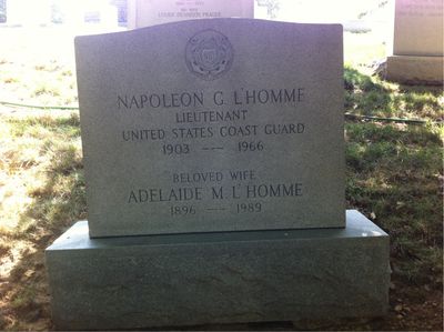Headstone Front of Adelaide L'Homme. Arlington National Cemetery.
