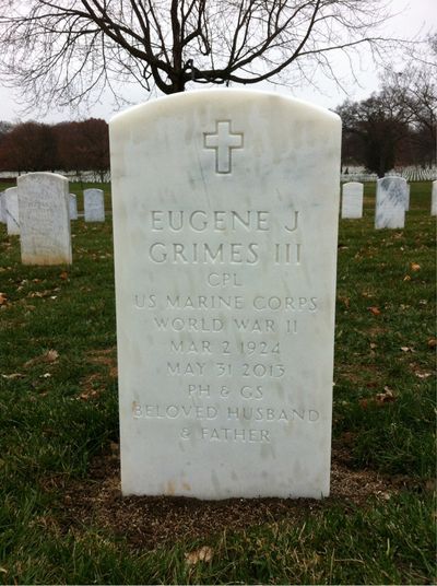Headstone Front of Eugene J Grimes. Arlington National Cemetery.