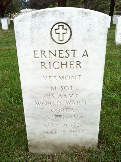 Headstone Front of Ernest Richer. Arlington National Cemetery.