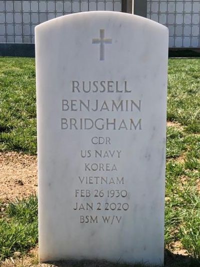 Headstone Front of Russell Benjamin Bridgham. Arlington National Cemetery.