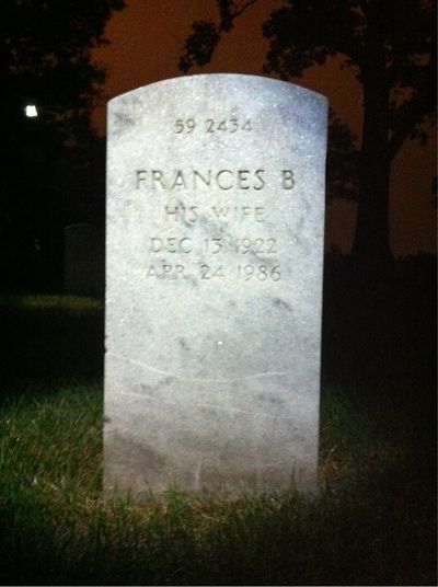 Headstone Back of Frances Wipert. Arlington National Cemetery.
