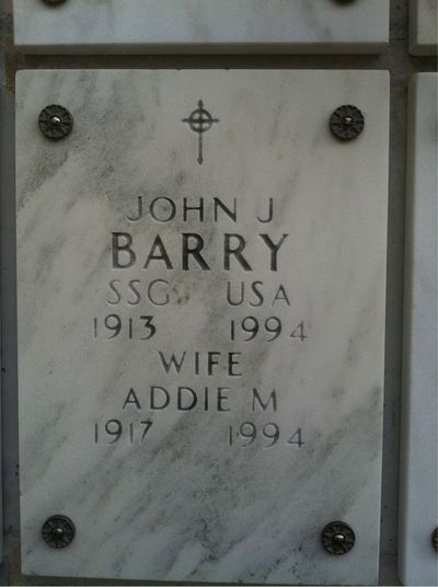 Headstone Front of Addie Barry. Arlington National Cemetery.