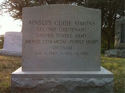 Headstone Front of Ainsley Cudie Simons. Arlington National Cemetery.