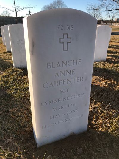 Headstone Back of Blanche Carpenter. Arlington National Cemetery.