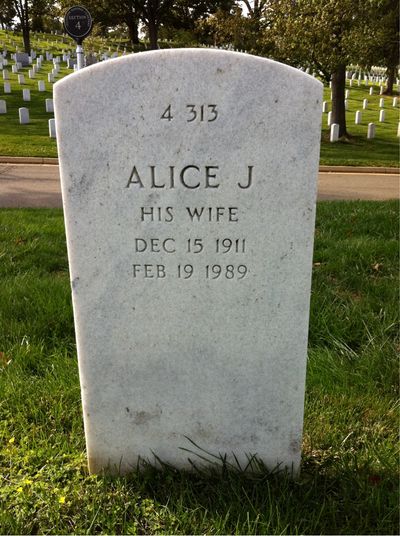 Headstone Back of Alice Lively. Arlington National Cemetery.