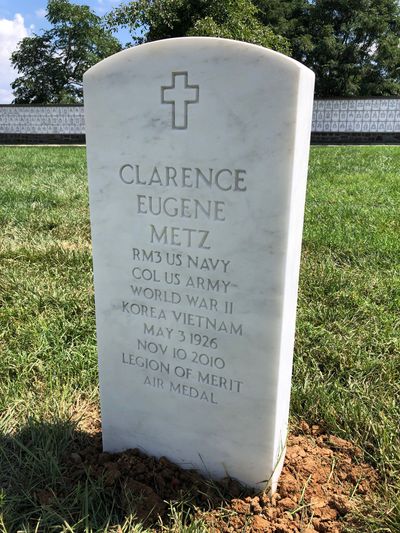 Headstone Front of Clarence Eugene Metz. Arlington National Cemetery.