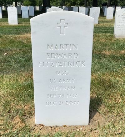 Headstone Front of Martin Edward Fitzpatrick. Arlington National Cemetery.