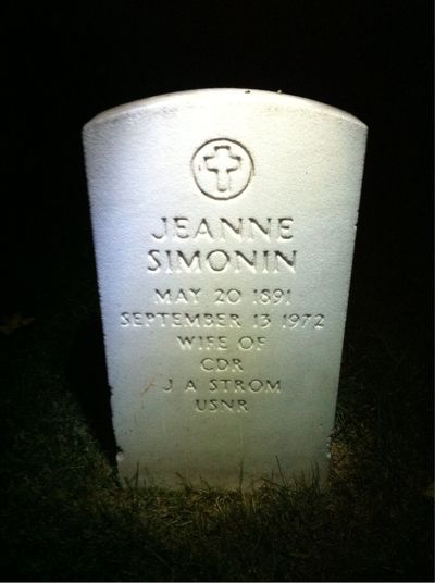 Headstone Front of Jeanne Strom. Arlington National Cemetery.