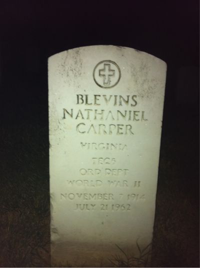 Headstone Front of Blevins Carper. Arlington National Cemetery.