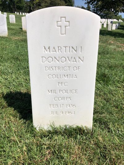 Headstone Front of Martin I. Donovan. Arlington National Cemetery.
