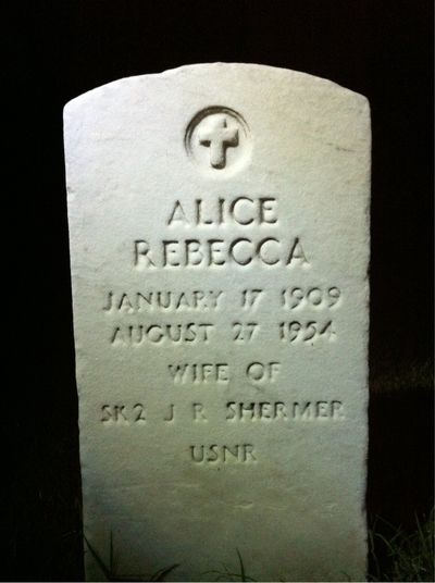 Headstone Front of Alice Shermer. Arlington National Cemetery.