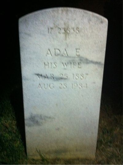 Headstone Back of Ada Kuller. Arlington National Cemetery.