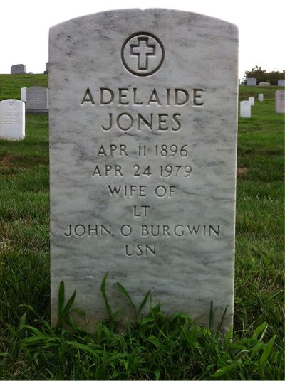 Headstone Front of Adelaide Burgwin. Arlington National Cemetery.