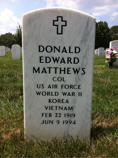 Headstone Front of Donald Edward Matthews. Arlington National Cemetery.