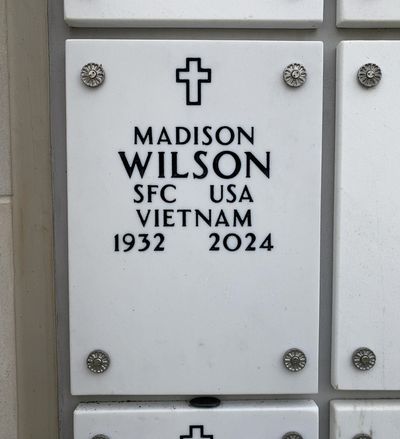 Columbarium Niche Cover of Madison Wilson. Arlington National Cemetery.