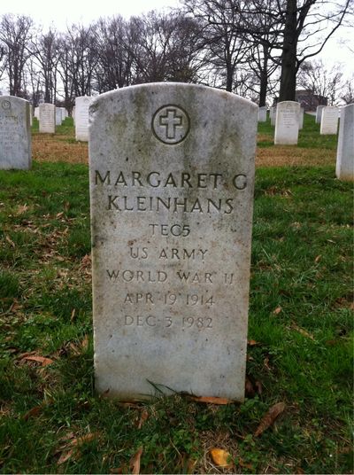 Headstone Front of Margaret G Kleinhans. Arlington National Cemetery.