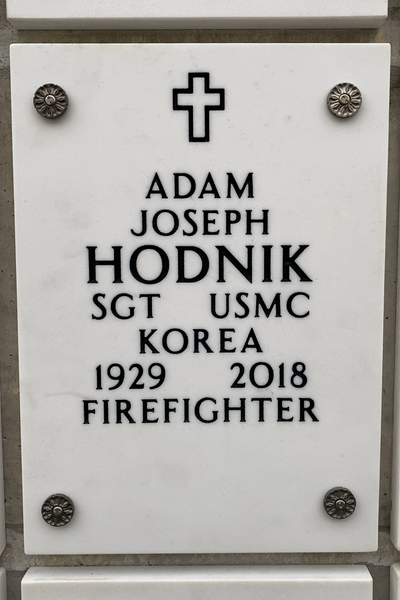 Columbarium Niche Cover of Adam Hodnik. Arlington National Cemetery.