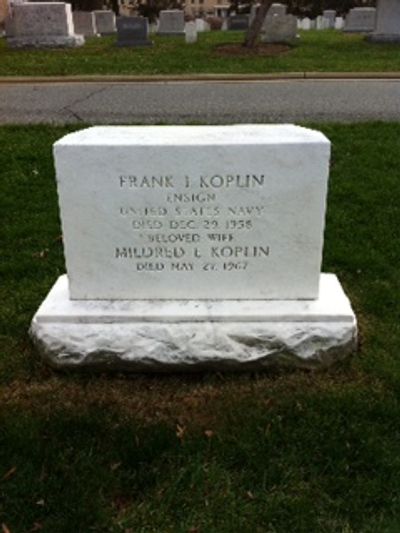 Headstone Front of Frank Koplin. Arlington National Cemetery.