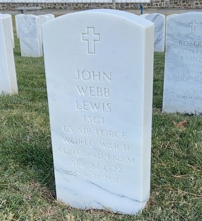 Headstone Front of John W Lewis. Arlington National Cemetery.