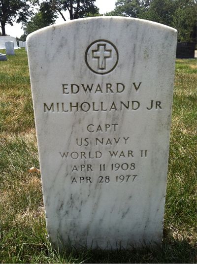 Headstone Front of Edward V Milholland. Arlington National Cemetery.