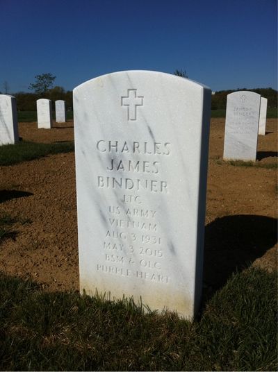 Headstone Front of Charles James Bindner. Arlington National Cemetery.