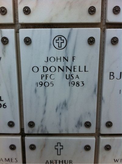 Headstone Front of John O'Donnell. Arlington National Cemetery.