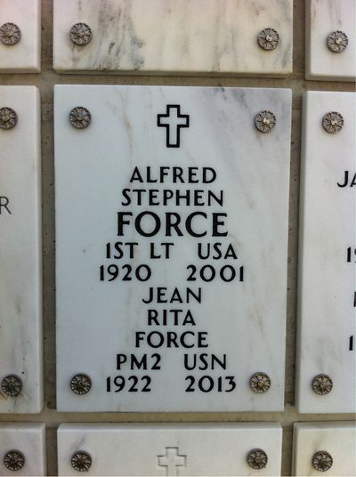 Columbarium Niche Cover of Alfred Force. Arlington National Cemetery.