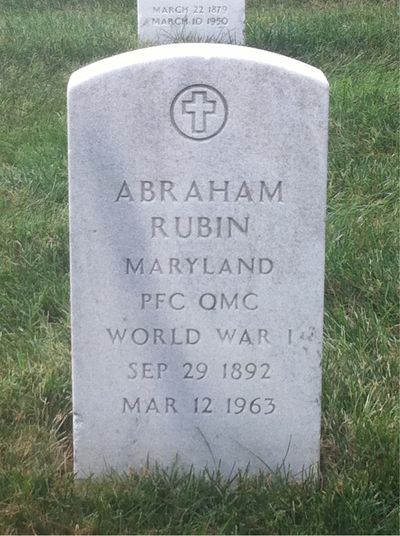 Headstone Front of Abraham Rubin. Arlington National Cemetery.
