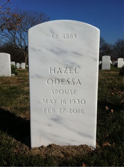 Headstone Back of Hazel Rhodes. Arlington National Cemetery.