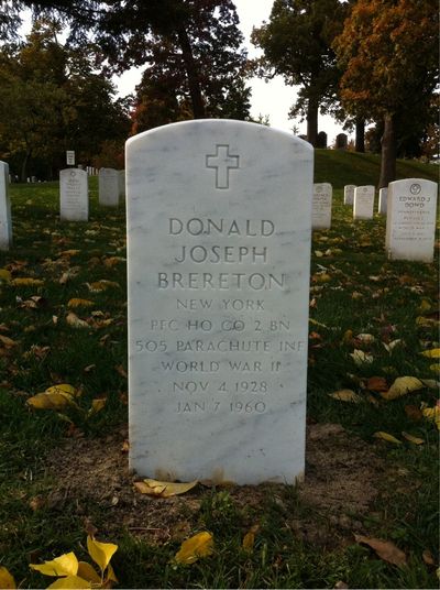 Headstone Front of Donald Joseph Brereton. Arlington National Cemetery.