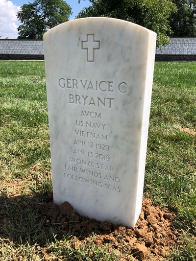 Headstone Front of Gervaice C Bryant. Arlington National Cemetery.