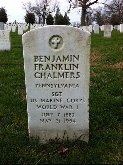 Headstone Front of Benjamin Chalmers. Arlington National Cemetery.