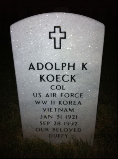 Headstone Front of Adolph K Koeck. Arlington National Cemetery.