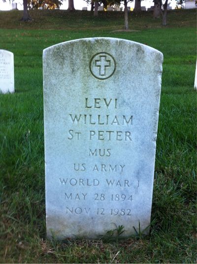 Headstone Front of Levi St Peter. Arlington National Cemetery.