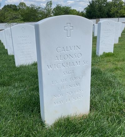 Headstone Front of Calvin A Wickham. Arlington National Cemetery.